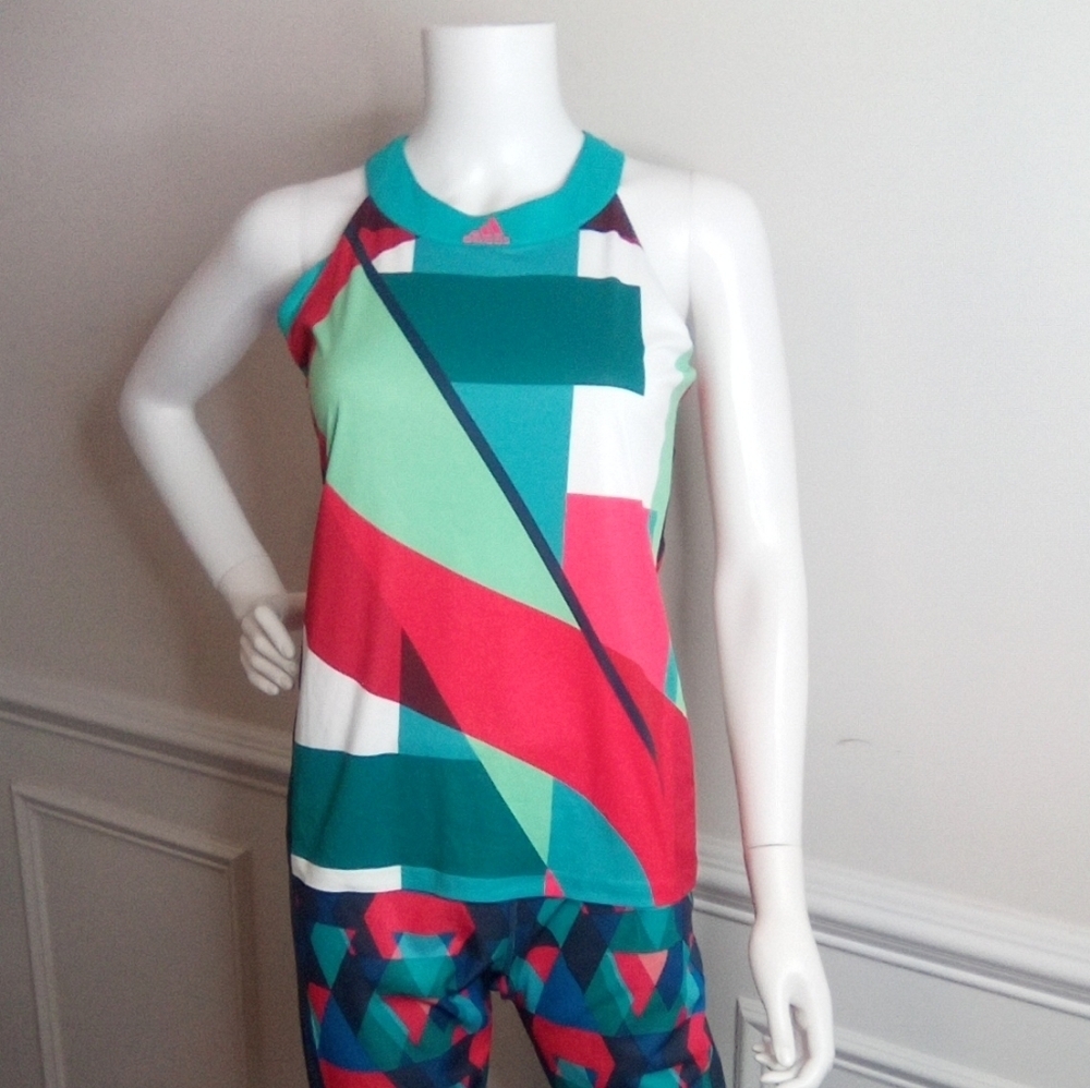 Adidas Girls Multicolor Geometric Adizero Tennis Tank Top
